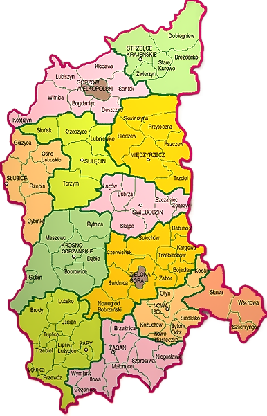 Mapa województwa lubuskiego - obszar działania ELEKTRO-BUD
